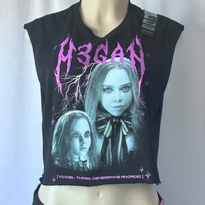 M3GAN Horror Movie Sleeveless Crop Tee Black Graphic Top M whimsigoth